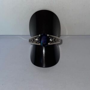 Elegant Silver and Blue Women's Ring-STERLING